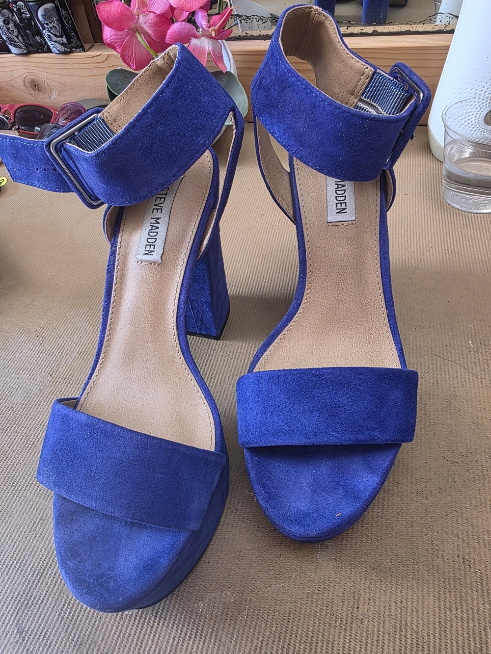 Steve Madden Cobalt Suede Block Heel Sandals